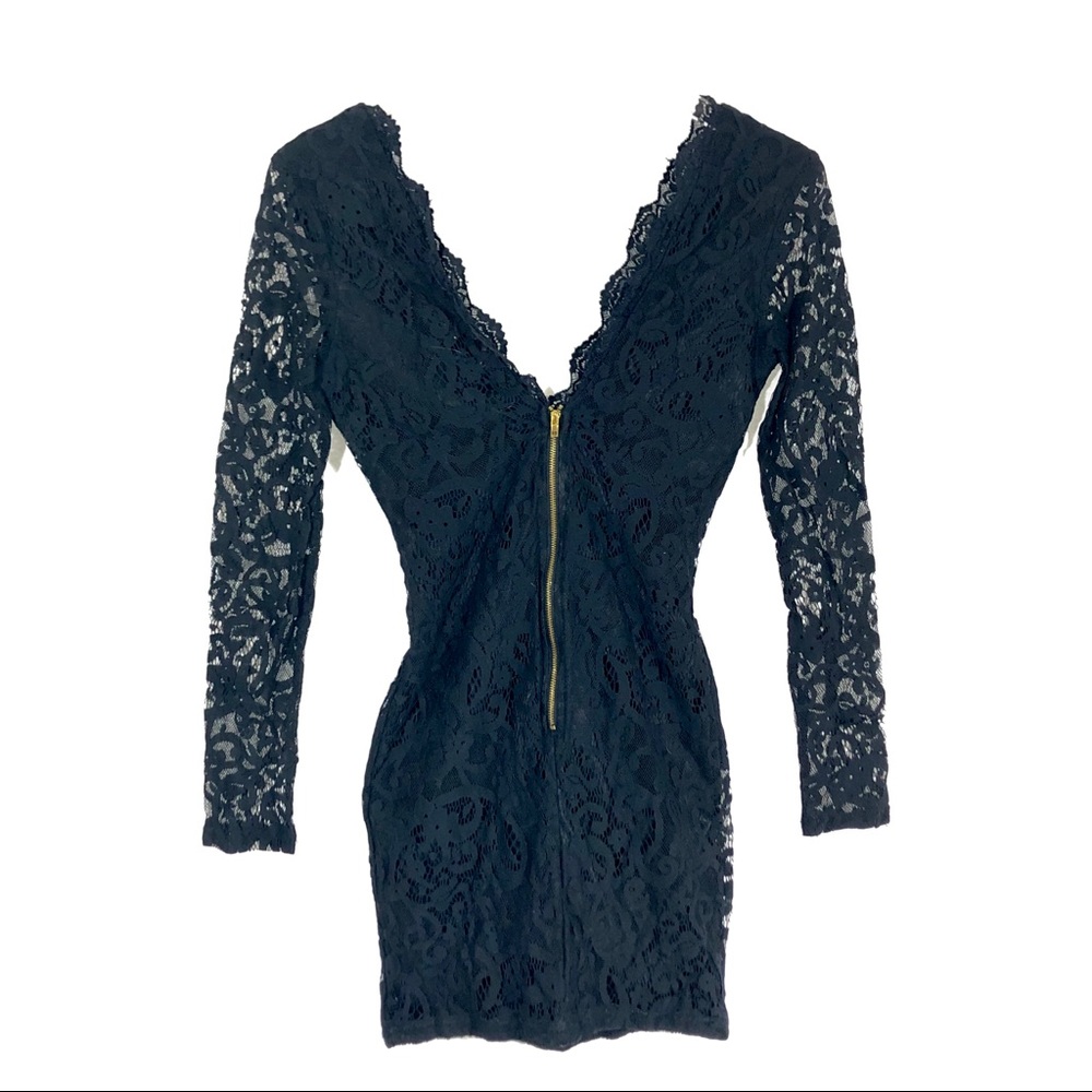TOBI Lace Long Sleeve Mini Dress Deep V Sz Small - Picture 3 of 6